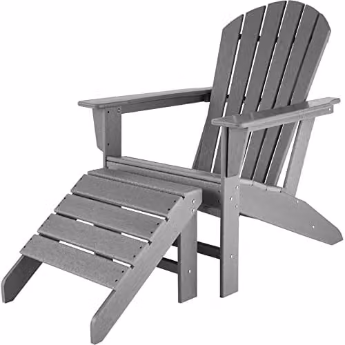 tectake Grey Garden Chair with Footstool and Armrests – 1