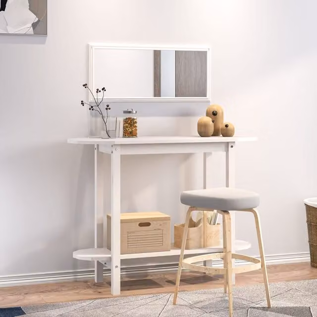 Berkfield Home White Rustic Solid Wood Pine Console Table W/D/H: 110 x 40 x 80 cm