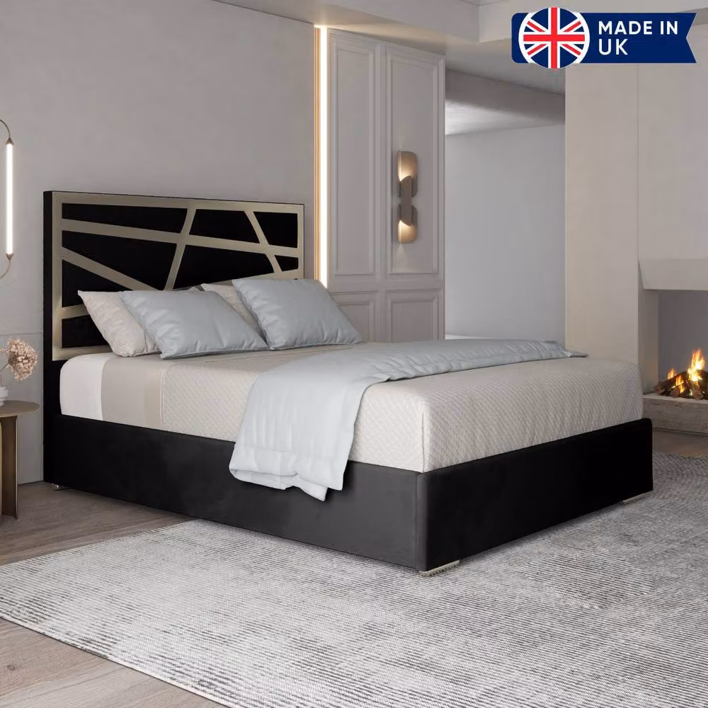 Casani Enborne Upholstered Velvet Designer Bed Frame with Metal Accents, W/D/H: 120 x 200 cm – 3