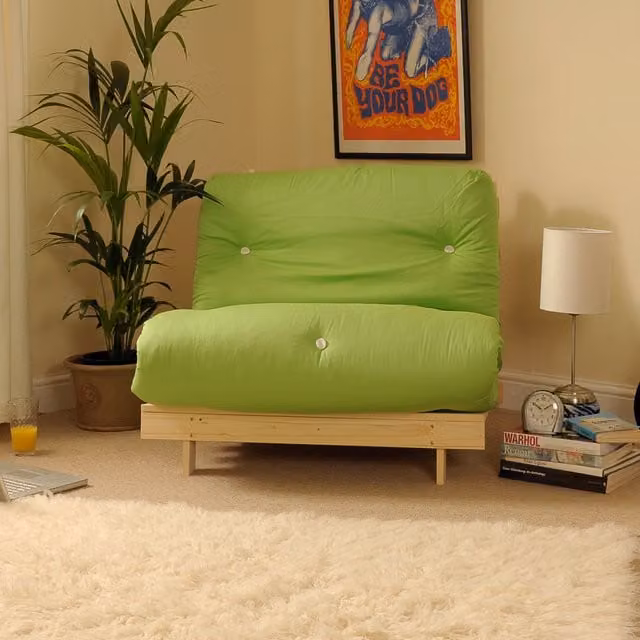 Comfy Living Lime Luxury Futon Sofa Bed in Green with Solid Wood Frame, W/D/H: 75 x 190 cm