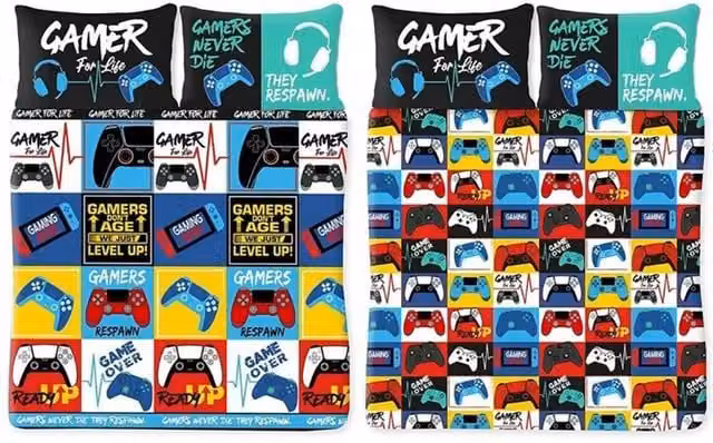 Gamer For Life Reversible Graphic Duvet Cover Set, Multicoloured, W/D/H: 140 x 200 cm