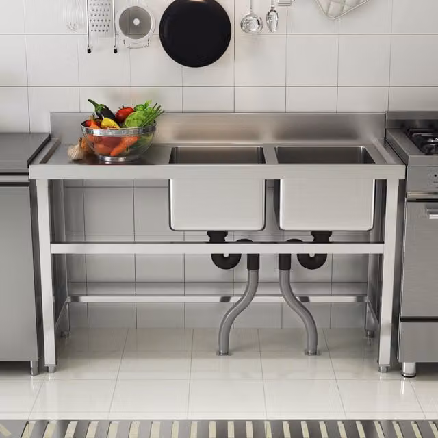 Livingandhome Built-in Stainless Steel Kitchen Sink, Silver, Width: 130 cm