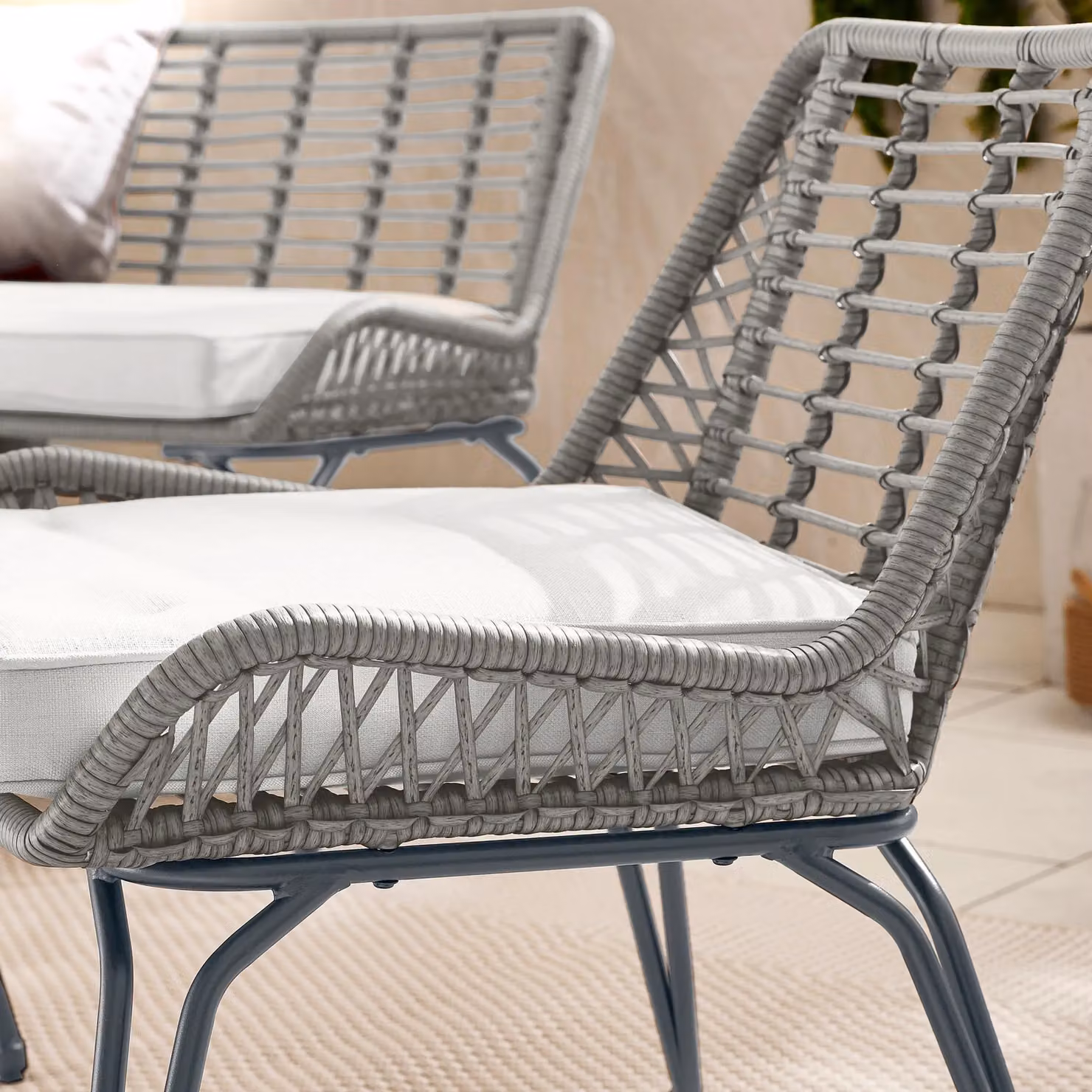 FurnitureboxUK Lisbon Grey Rattan Garden Conversation Set with 2 Seater Sofa, Armchair, Coffee Table and Ottoman – 4