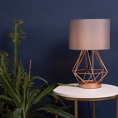 MiniSun Modern Copper Metal Basket Touch Table Lamp with Grey Fabric Shade – 2