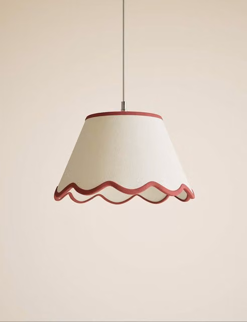 M&S Large Red Scallop Trim Fabric Cone Lamp Shade
