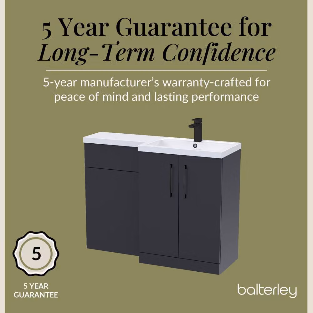 Balterley Modern Right-Hand Vanity and WC Unit Combination in Matt Dark Grey, Width: 110 cm – 5