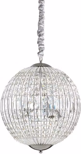 Ideal Lux Luxor 6 Light Crystal Ceiling Pendant in Chrome and Grey