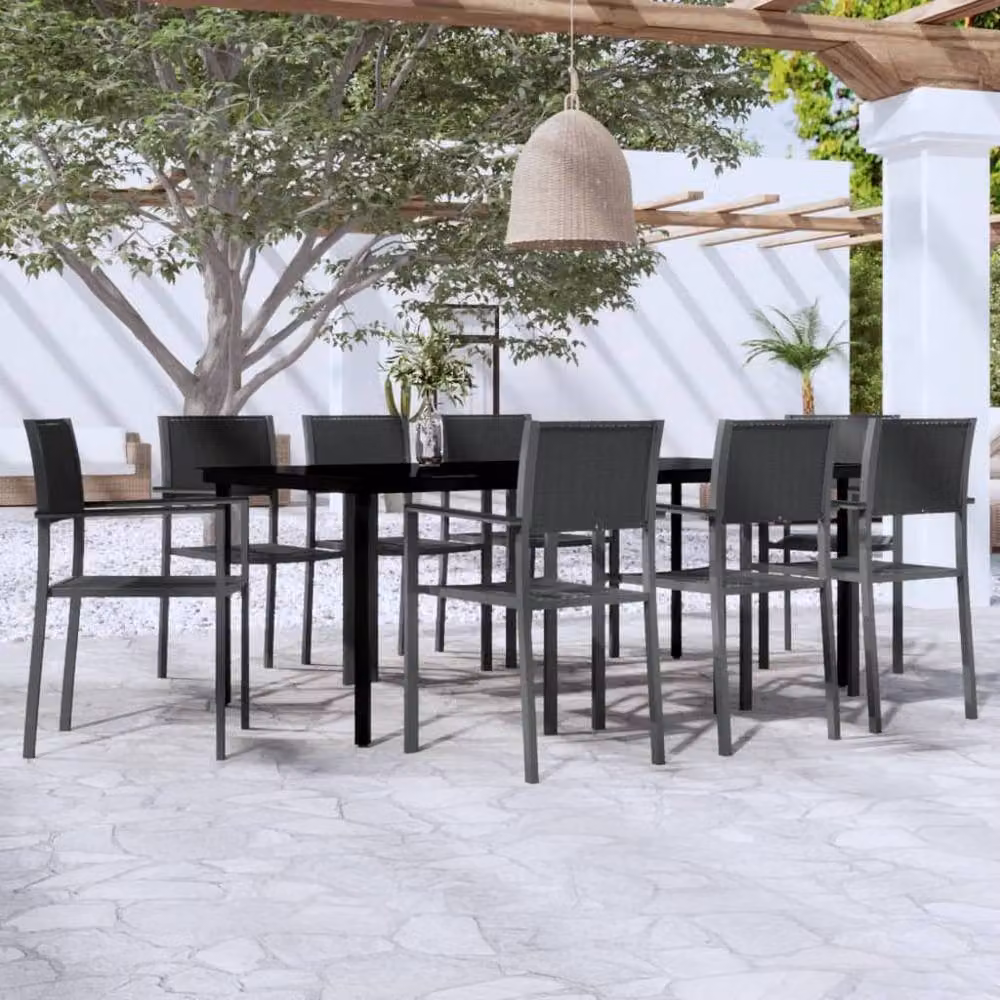 Berkfield Home 9 Piece Modern Garden Dining Set in Black – 2