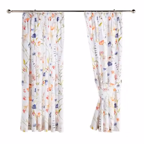 Belledorm Larissa Floral Curtains with Tie Backs, White and Multicolour, W: 167.64 cm, H: 182.88 cm – 2