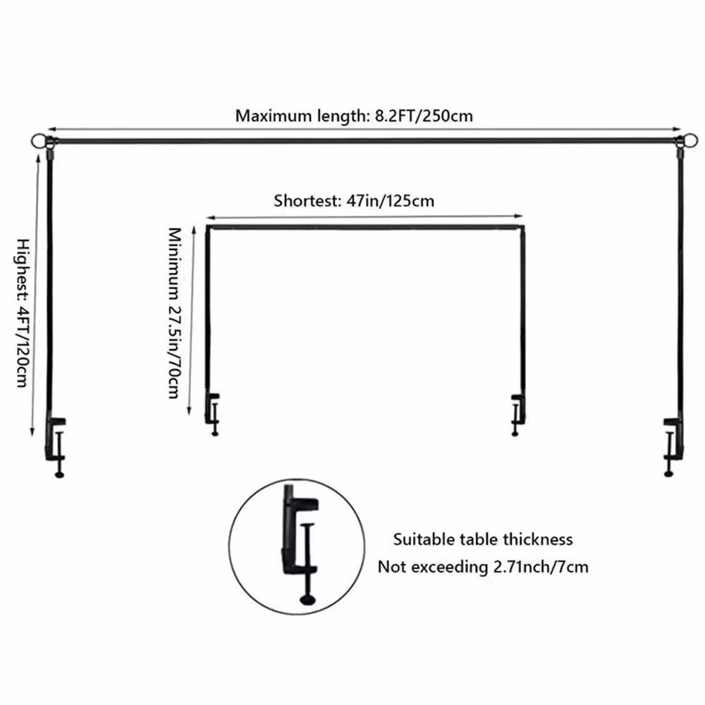Nordara Adjustable Over Table Rod Stand 47-98 inch Black Metal with Clamps – 2