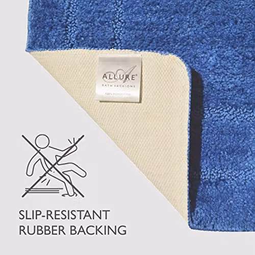 Allure Bath Fashions 2 Piece Non-Slip Microfibre Bath and Toilet Mat Set in Blue – 3