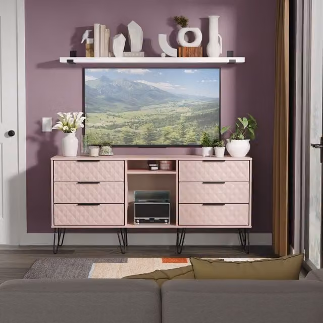2 U Islay Ready Assembled 6 Drawer Sideboard in Dusty Pink