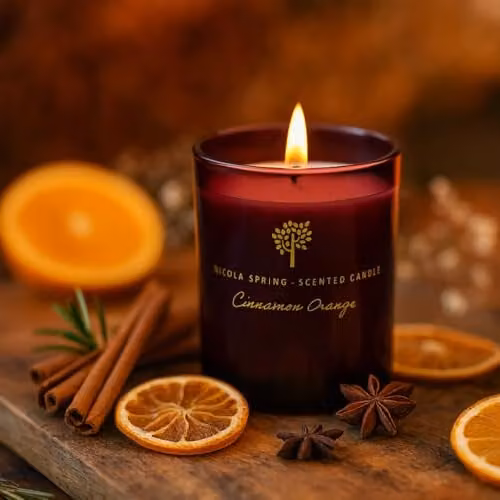 Nicola Spring Cinnamon and Orange Scented Soy Wax Candle and Reed Diffuser Set, 130g Candle and 200ml Diffuser
