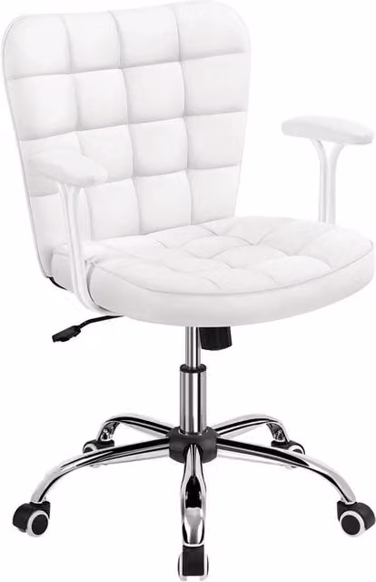FORGEVIO White Faux Leather Office Task Chair with Armrests – 1