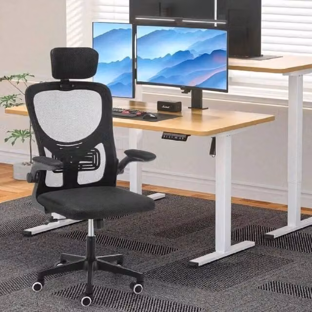 EONLION Ergonomic Black Fabric Home Office Chair with Headrest and Armrests – 1