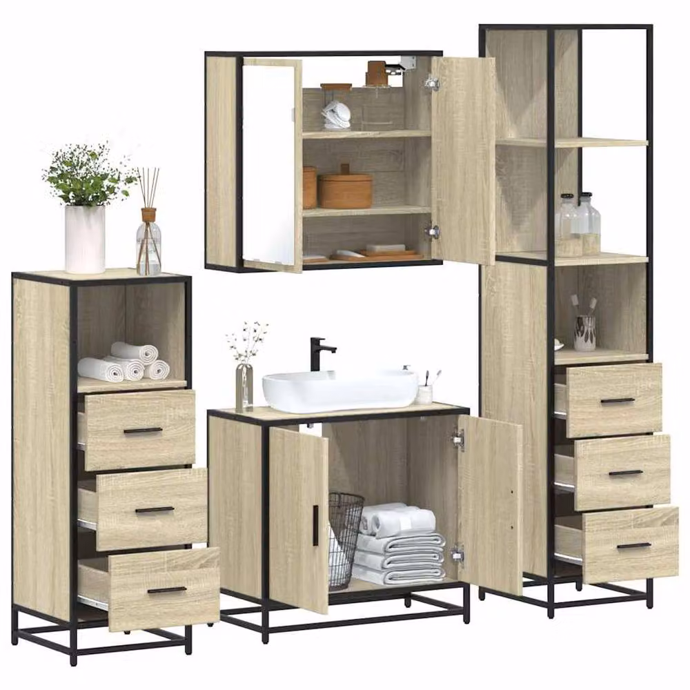 Berkfield Home 4-Piece Industrial Bathroom Furniture Set in Sonoma Oak Brown – 2