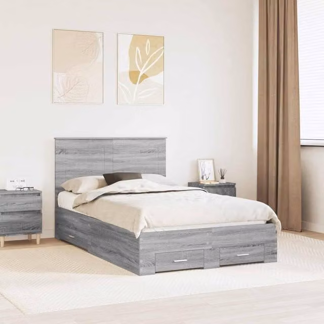 Berkfield Home Modern Bed Frame with Drawers in Grey Sonoma, W/D/H: 120 x 200 cm, Engineered Wood