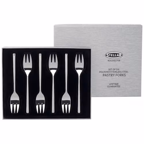 Stellar Rochester 6 Piece Polished Stainless Steel Pastry Fork Set in Silver – 3