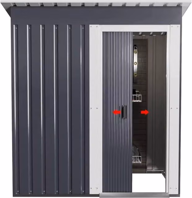 NESTLUNE Dark Grey Metal Garden Storage Cabinet with Double Doors and Foundation, W/D: 100 x 60 cm – 1