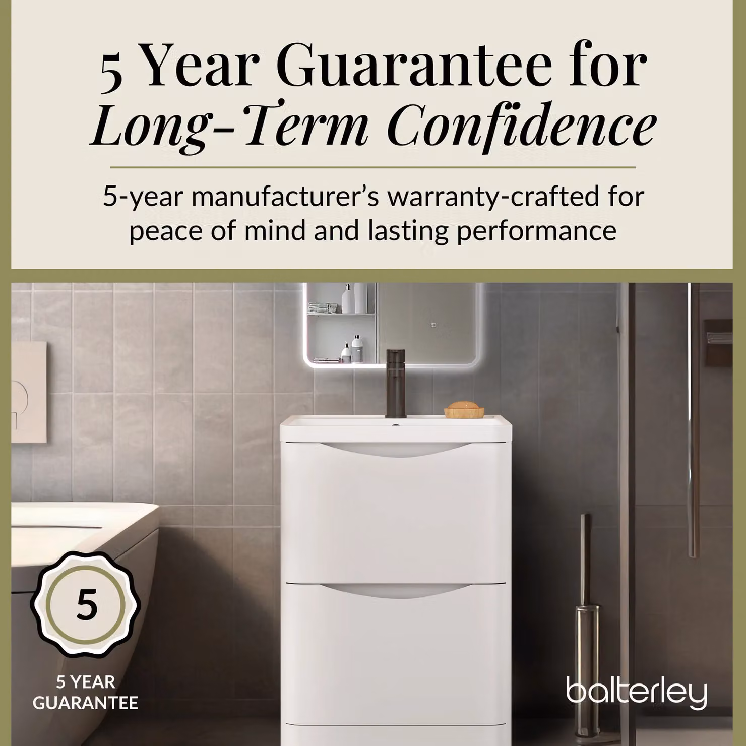 Balterley 2 Drawer Bathroom Floor Vanity with Polymarble Basin, Satin White, Width: 60 cm – 3