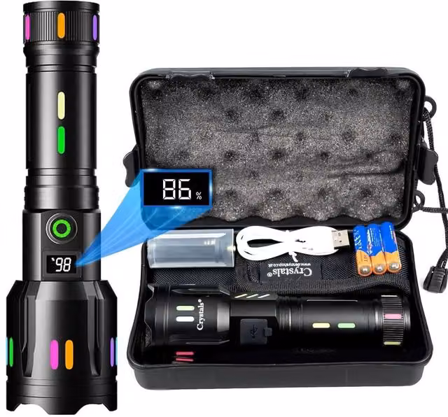 VOGREX 50000LM Zoom USB Rechargeable Super Bright LED Torch in Black