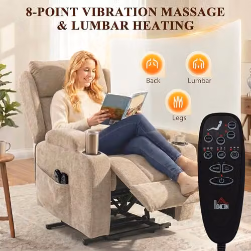 HOMCOM Power Lift Recliner Chair with Vibration Massage and Heat in Brown Fabric – 4