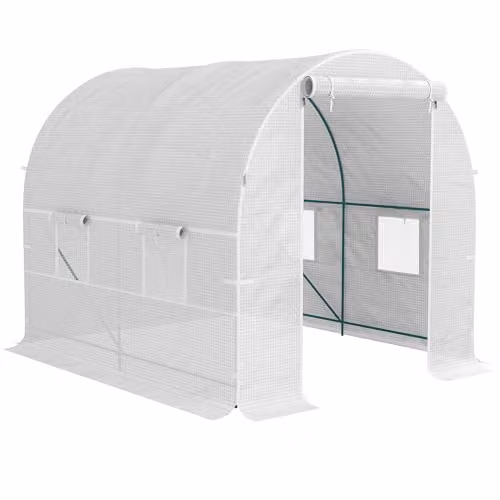 Outsunny White Reinforced Walk In Polytunnel Greenhouse with Galvanised Steel Frame and Roll Up Door, W: 2 m, D: 2.5 m