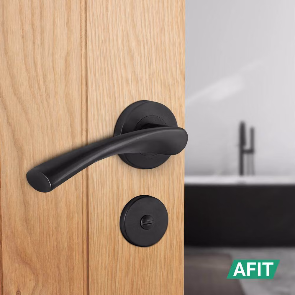 AFIT Matt Black Bathroom Door Handle Rose Set, 1 Pair of Internal Lock Handles, W/D/H: 15.0 x 5.4 x 1.5 cm – 5
