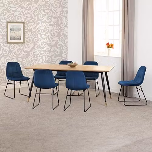 Seconique Hamilton Dining Set with 6 Lukas Blue Chairs, W: 180 cm