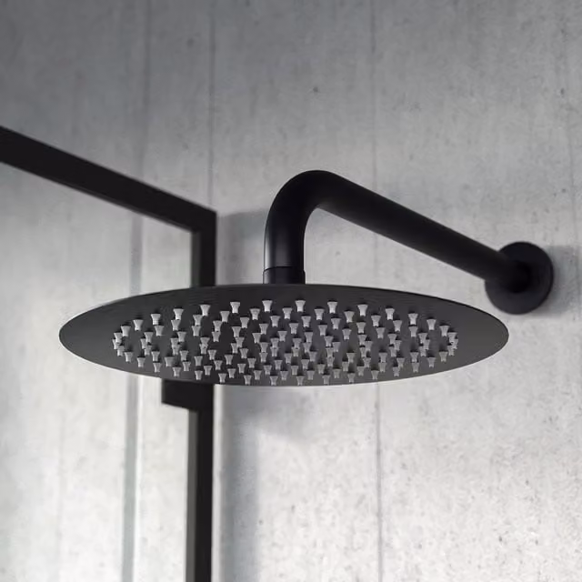 Nes Home Round Slim Rainfall Modern Overhead Shower Head in Matt Black, Diameter: 25 cm – 1