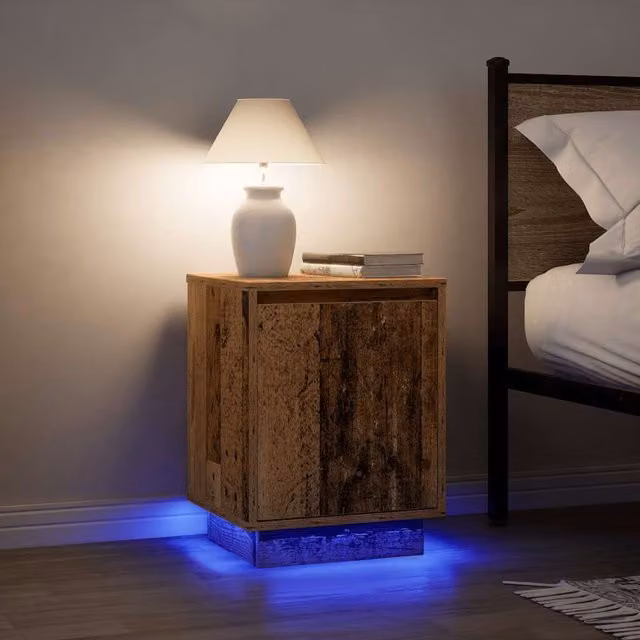 Berkfield Home Set of 2 Bedside Cabinets with Integrated LED Lights in Old Wood, W/D/H: 38 x 34 x 50 cm