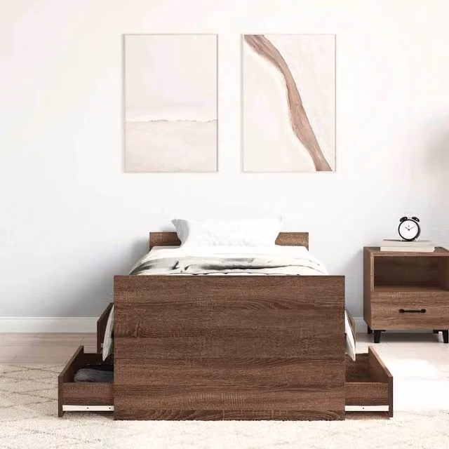 Berkfield Home Modern Bed Frame with Headboard and Footboard in Brown Oak, W/D/H: 100 x 200 x 103 cm