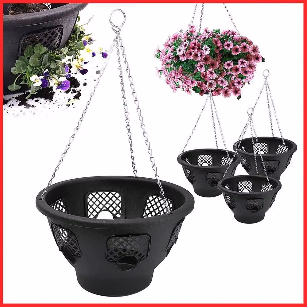 FLAVORA Set of 2 Black Plastic and Metal Hanging Baskets, Diameter: 30.48 cm – 4