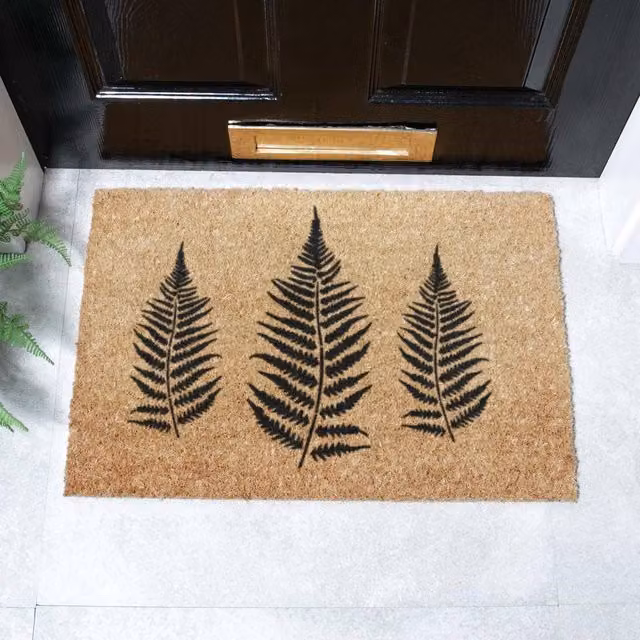 Artsy Mats Modern Fern Leaves Pattern Doormat in Black, W: 60 cm, D: 40 cm
