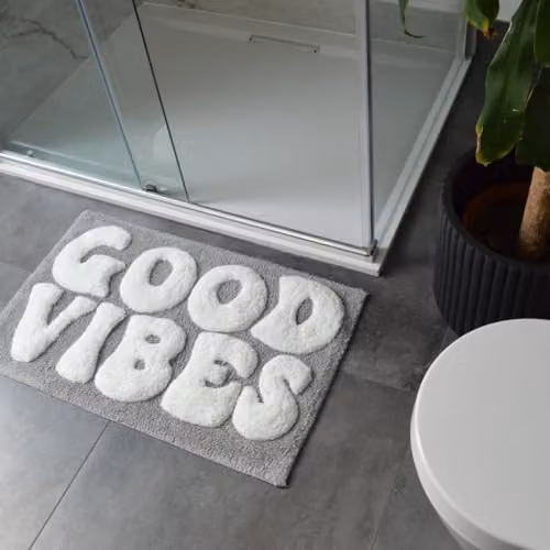 Mooky Mats Good Vibes Slogan Bath Mat, Grey, W: 50 cm, D: 80 cm – 2