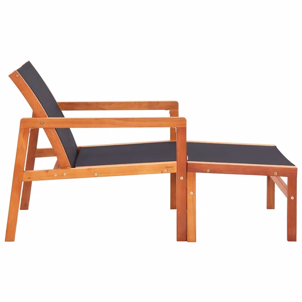 Berkfield Home Garden Chair with Footrest in Black Solid Eucalyptus Wood and Textilene – 3