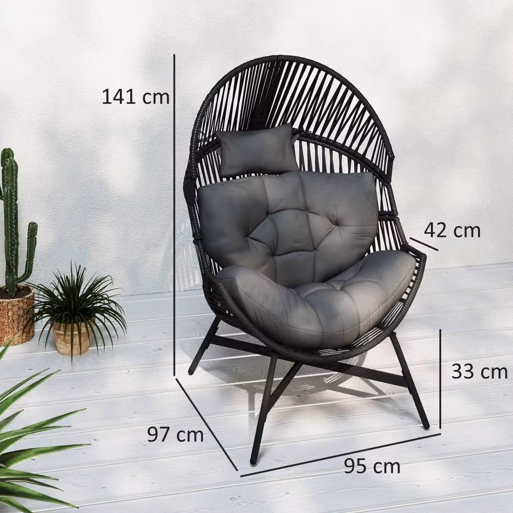 Wyld Haus Rataco Charcoal Grey Oversized Freestanding Egg Chair in PE Rattan – 4
