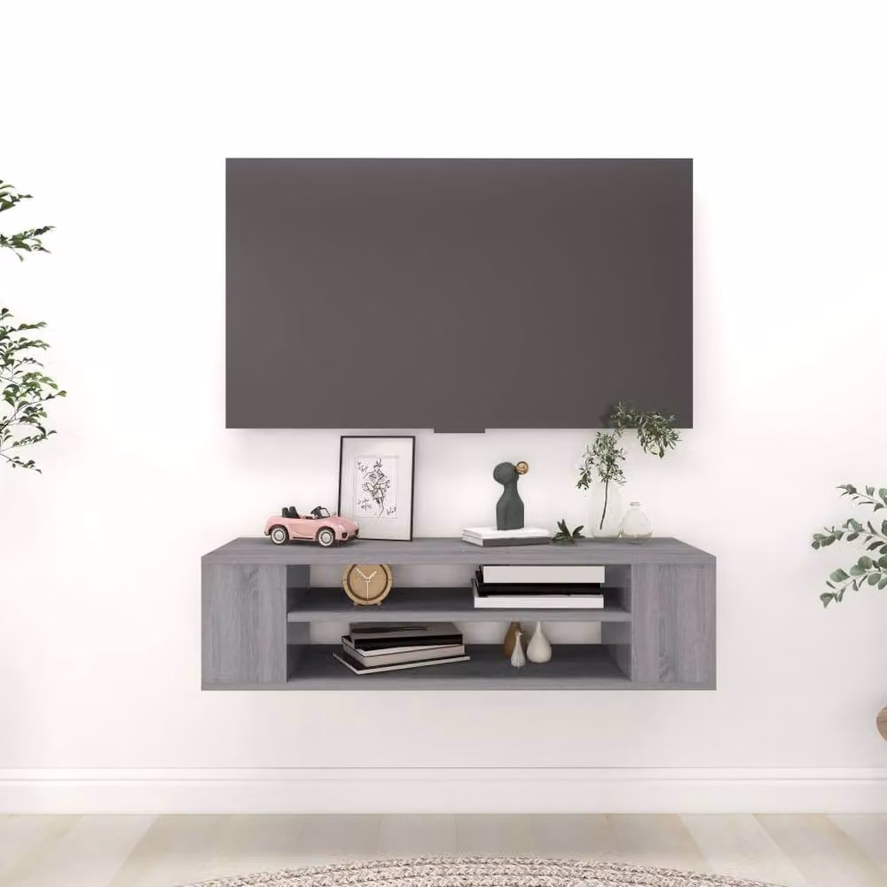 Berkfield Home Wall Mounted Hanging TV Cabinet in Grey Sonoma, W: 100 cm, D: 30 cm, H: 26.5 cm – 2