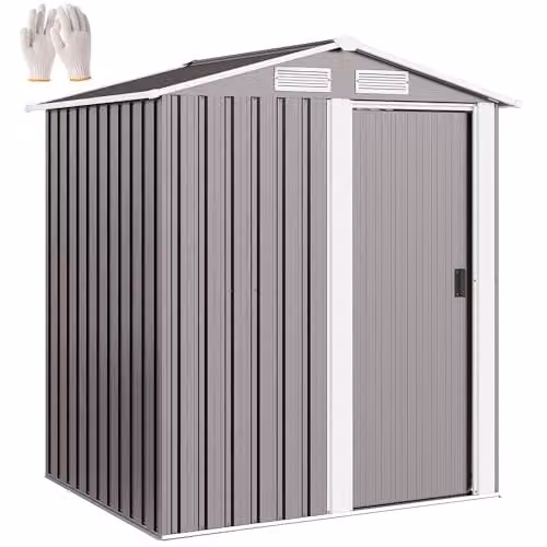 Outsunny Metal Garden Storage Shed with Sliding Door and Window in Grey, W/D/H: 152 x 132 x 188 cm – 1