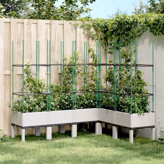 Berkfield Home Garden Planter with Trellis in White, W/D/H: 160 x 120 x 142.5 cm