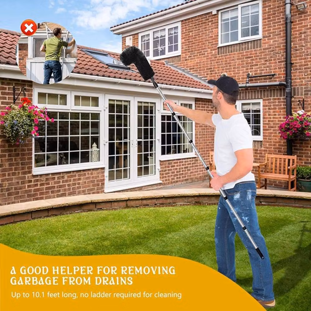 SPETLEK Adjustable Stainless Steel Telescopic Gutter Cleaner and Brush in Black – 5