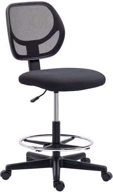 Vinseto Black Ergonomic Mesh Drafting Office Chair with Foot Ring and 360 Degree Swivel – 1