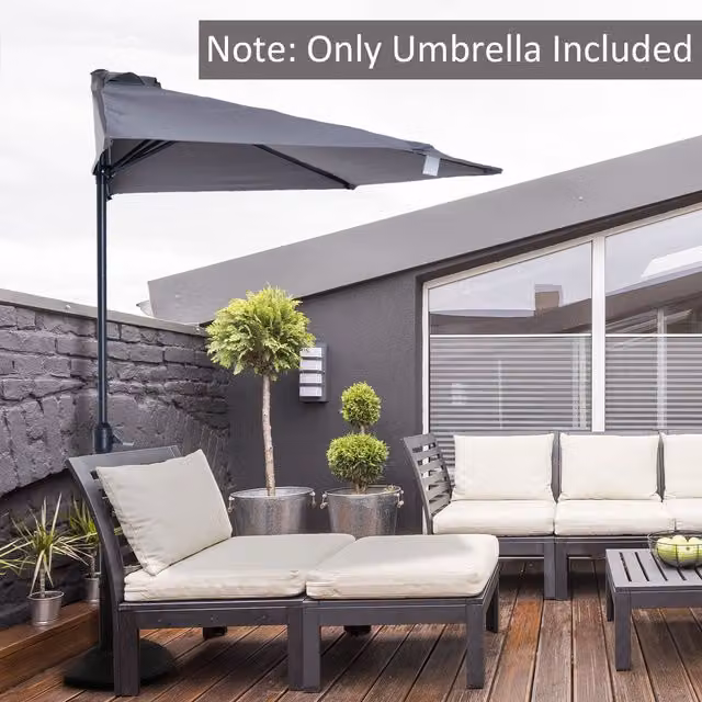Outsunny Half Round Parasol Umbrella in Grey with Metal and Polyester Construction