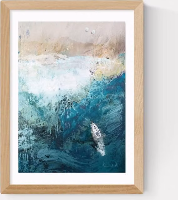 East End Prints Azure Walk Maritime Abstract Framed Wall Art in White, Sand and Blue