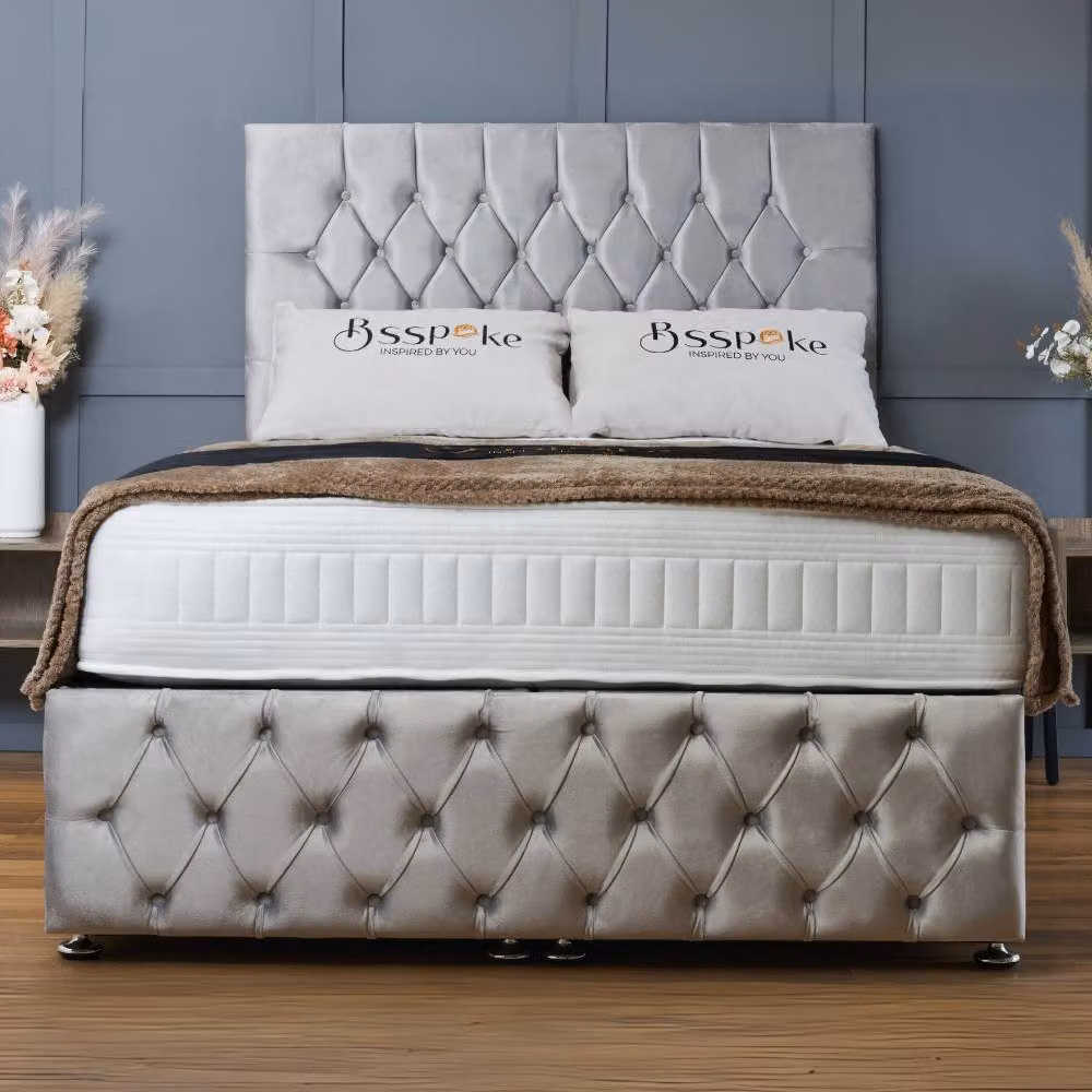 BSSPOKE Mulberry Ottoman Divan Bed in Blue Plush Velvet with 54 inch Headboard, Super King, W/D/H: 200 x 137.16 cm – 2
