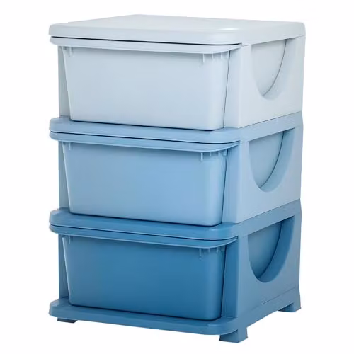 HOMCOM 3 Tier Plastic Kids Storage Unit with 3 Drawers in Blue