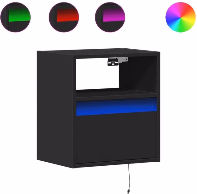 Berkfield Home Set of 2 Black Wall Mounted TV Cabinets with LED Lighting, W/D/H: 41 x 31 x 45 cm