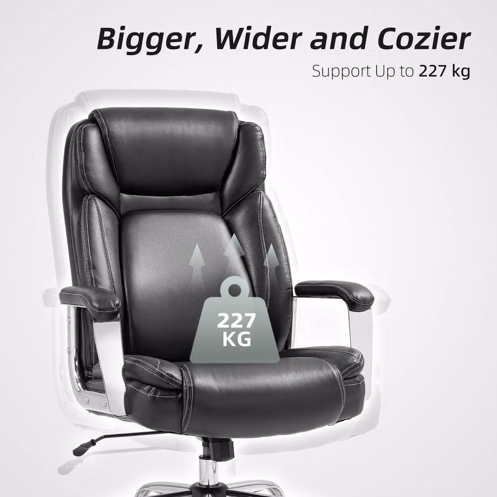 STILVORA Black Faux Leather Executive Office Chair with Headrest and Metal Base – 6