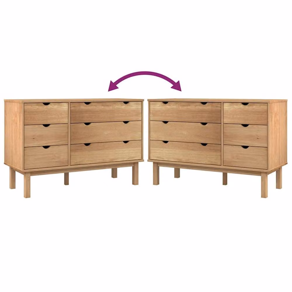 Berkfield Home OTTA Solid Wood Pine Drawer Cabinet in Light Brown, W/D/H: 111 x 43 x 73.5 cm – 3