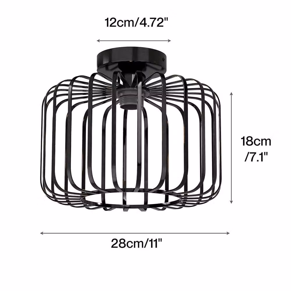 Emitto Industrial Metal Pendant Ceiling Light in Black with E27 Socket – 4